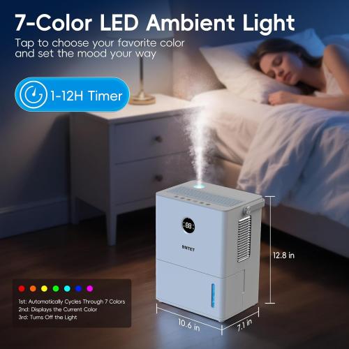 2-in-1 Dehumidifier and Humidifier Combo, 68 oz Tank with Auto Shutoff, Smart Humidity Control, 30-Second Rapid Dehumidification, 12H Timer, 7-Color LED Light for Home Use