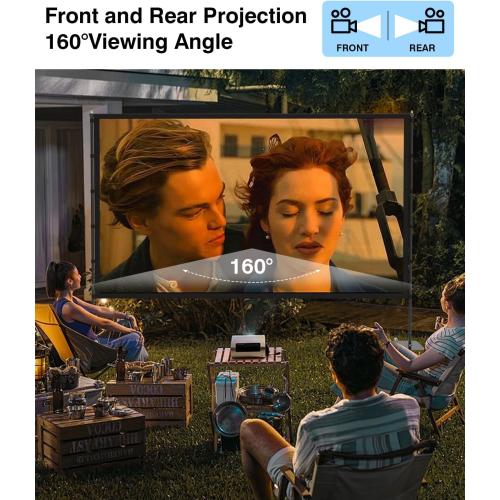 Outdoor-Projector-Screen-with-Stand - 120 inch Portable Projector Screen Indoor Outdoor Projector Screens 16:9 4K HD Lightweight Movie Screen with Carry Bag for Backyard Movie Night