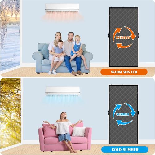 2 Pcs Thermal Insulated Door Curtains Fit Door Size 32'' X 80'', Winter Doorway Blankets Upgraded Oxford Cloth Thicken Cotton Filled, Thermal Covers to Keep Cold Out, Grey