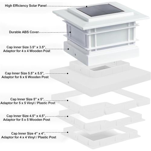 Dynaming 6 Pack Solar Post Cap Lights Outdoor with Flickering Flame Light, White Shell Fence Post Solar Lights Fit 4x4 5x5 Vinyl/Wooden Posts, Brightness LED Lighting Decor for Garden Deck Patio
