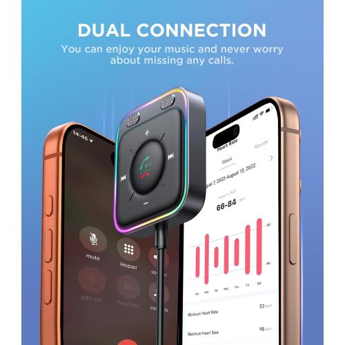 JOYROOM Bluetooth 6.0 AUX Car Adapter, Dual Mics Noise Cancellation, Plug-and-Play, Multifunction Button, 3.5mm Audio Adapter Bluetooth Receiver for Car Hands-Free Calls & Music, Gift for Men, Black
