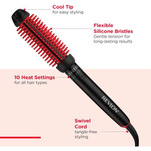 REVLON New and Improved SmoothStay Coconut Oil-Infused Heated Hair Styling Brush | 1” Barrel for Voluminous, Shiny Results (Black/Red)