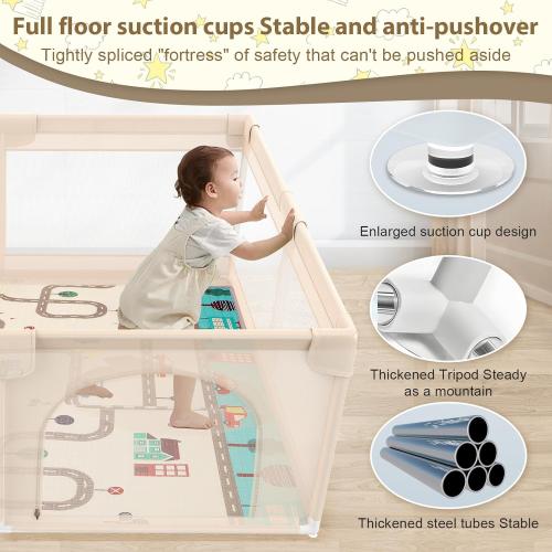 Baby Playpen with Mat 79x71inch - Extra Large Play Pen for Babies and Toddlers Indoor & Outdoor Baby Playard with Soft Breathable Mesh Cover - Sturdy Foam Infant Gate Playpen(Apricot)