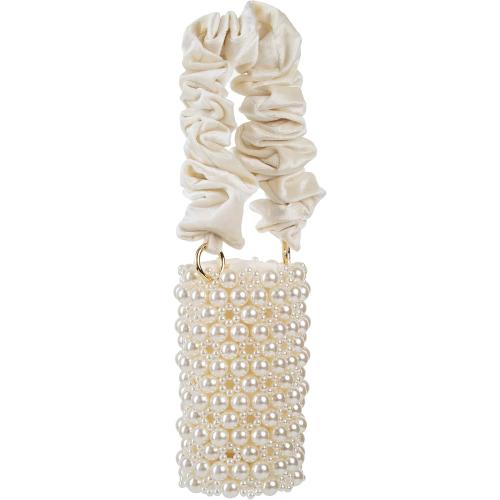 YUSHINY Women Faux Pearl Beaded Evening Pleuche Bucket Handle Bags with Velvet Lining for Wedding Party