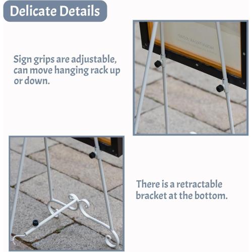 Metal Free Standing Adjustable Display Stand Scroll Easel with Chain Support, White Easel Stand for Sign, Wedding, Picture Frame. (No Installation Required)