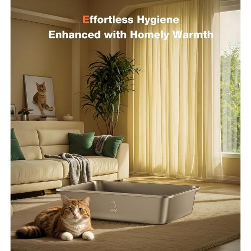 Stainless Steel Litter Box with Handle, Large Metal Cat Litter Box with High Sided for Big and Small Cats, Kitty Litter Boxes, Non-Stick, Easy to Clean, Odor-Free, Cat Toilet，Litterbox