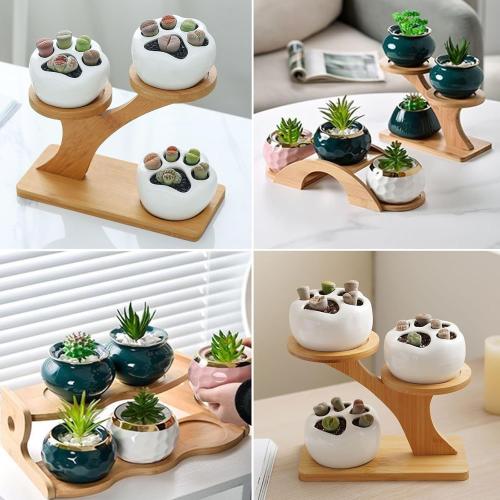 2-Pack Bamboo Mini Plant Stands for Window Sill & Desk, Small Indoor Decorative Shelves - Lightweight Space-Saving Home Office Decor for Living Room, Bedroom, Tabletop