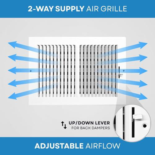 12x8 Supply Air Vent Cover 2-Way Grille for Wall or Ceiling Duct Opening - Adjustable Register Flat Stamped Face Air Diffuser by HVAC Premium - White - Overall Size: 13.75 x 9.75