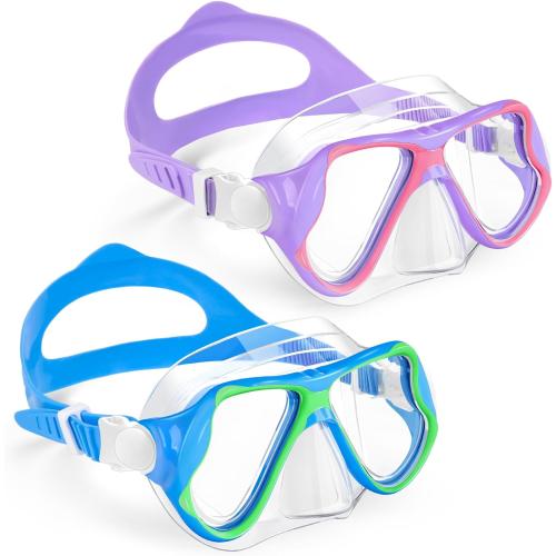 Freela Kids Swim Goggles Mask Tempered Glass Lens 180° View with Nose Cover