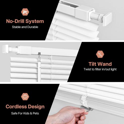 LazBlinds No Tools No Drill Cordless 1 Vinyl Mini Blinds, 100% Privacy S-Curve Blinds for Indoor Windows, Room Darkening Horizontal Window Blinds and Shades for Home, 34 1/2 W x 64 H, White