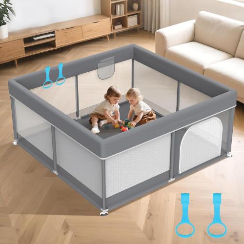 50x50 Small Baby Playpen - Full Cover Anti-Collision Grey Playard for Babies and Toddlers Space-Saving Safety Play Yard Indoor Activity Center for Apartments Gray