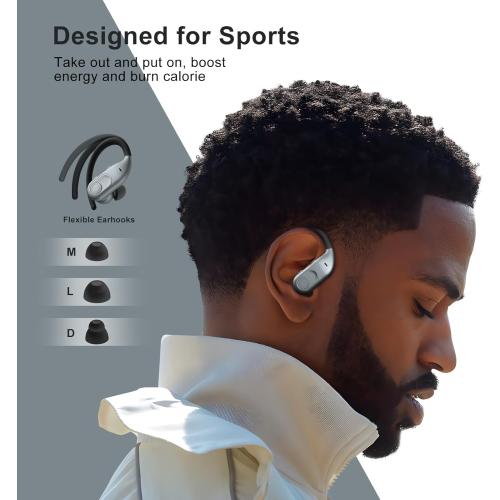Gray Wireless Earbuds Bluetooth Headphones 130Hrs Playtime with 2500mAh Wireless Charging Case LED Diaplay Hi-Fi Waterproof Over Ear Earphones for Sports Running Workout Gaming