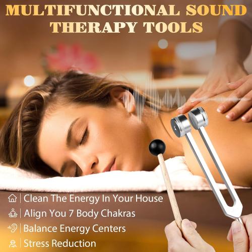 Tuning Forks for Healing(128Hz, 136.1Hz, 256Hz, 384Hz),Weighted & Unweighted Tuning Forks Set with Vegan Leather Pouch &Activator, For Chakra/Sound Therapy/Yoga/Meditation