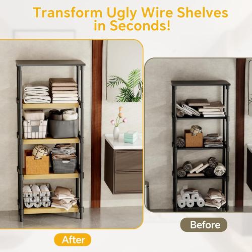 6 PCS Wire Rack Covers for Pantry Wood Grain, 24''W * 12''D(Ready to Use) Faux Wood Shelf Covers for Wire Shelving, Rustic Closet Shelves Covering Toppers, for Pantry, Bathroom, Kitchen, Garage
