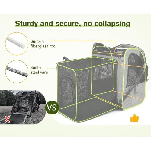 Grey Pecute Cat Carrier Backpacks, Expandable Cat Backpack with Breathable Mesh, Pet Carrier Backpack for Cats Small Dogs Puppies, Dog Carrier Backpack Great for Travel Hiking Camping Outdoor
