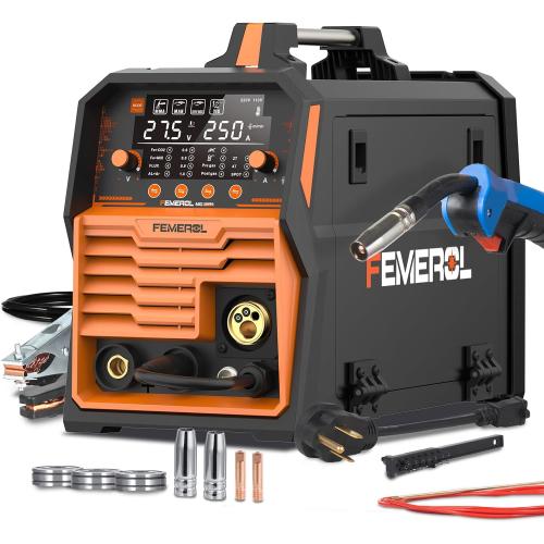 250A MIG Welder,6 in 1 Gas MIG/Gasless Flux Core/Stick/Lift TIG/Spot Welding/Spool Gun Compatible Aluminum Welding Machine Large LED Display 110V/220V Multi Process Welder