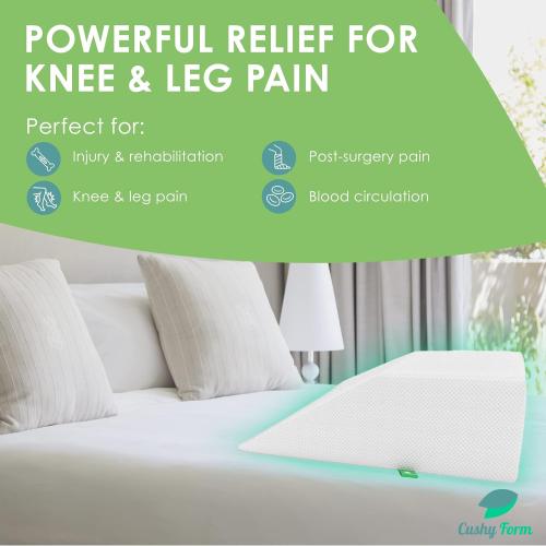 Cushy Form Leg Elevation Pillow - 8 Inch Wedge Pillows for Legs - Elevated Support for Back, Hip and Knee Discomfort & Post-Surgery w/ Washable Cover - White