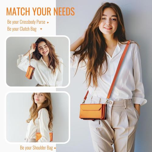 Strapurs for iPhone 17 - Zipper Strap Wallet Case for Women, Orange