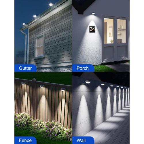 Set of 8 Color White Solar Powered Gutter Lights Outdoor Decorative Waterproof Led Fence Lamp for Lighting Railing, Outside Wall, Deck, Garden, Path, Backyard, Sidewalk, Yard, Patio, No Drilling Installation