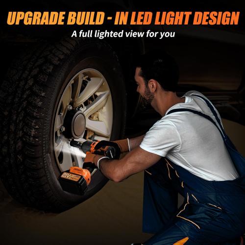 Protmex Cordless Impact Wrench, 900Ft-lbs (1200N.m) 1/2 Brushless Impact Gun, 21V High Torque Power Impact Driver, 2x4.0Ah Batteries Electric Impact Motor Variable Speeds for Car/Pickup Truck/Mower