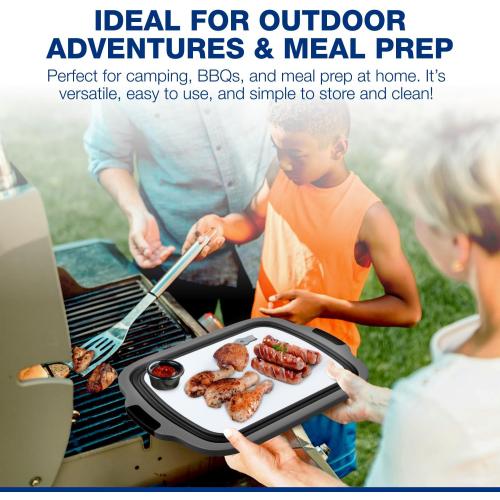 2-Pack XL Collapsible BBQ Prep Tub with Built-In Cutting Board, Lid & Strainer – Marinate, Drain & Prep – Large Food-Safe Container – Perfect for Grilling, Smoking & Outdoor Cooking (Black)