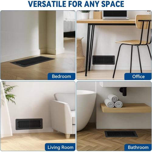 4 x 12 Floor Register Vent Covers 4-Pack, Black