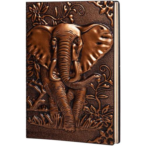 molshine A5 (5.5 x 8.3) Embossed Journals Vintage Notebook,Retro Bronze Diary,100 Sheets Paper,Hardcover Travel Notepad for Writing,Sketchbook,Gift,Decoration,Elephant(RedBronze)