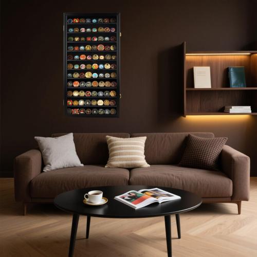 DisplayGifts Military Challenge Coin Display Case Poker Chips Holder Wall Cabinet Rack 29 X 16 Compatible with Army Navy Air Force Marine Corps Challenge Coins