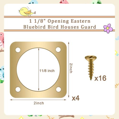 4 Pieces Metal Bird House Guard with Copper Portal Bird House Replacement for Eastern Bluebird Birdhouses(1 1/8 Inch Inner Diameter)