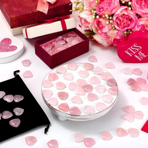 120 Pcs Heart Quartz Bulk Crystals Stone Bulk Natural Polished Stone Heart Love Carved Healing Worry Crystal with Flannel Bag for Women Gifts(Rose Quartz)