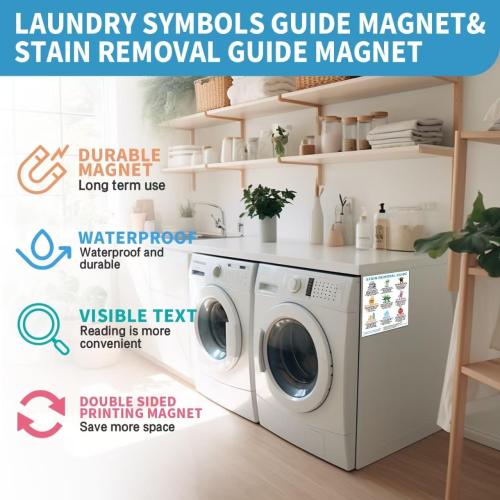 Laundry Symbols Chart,Magnetic Stain Removal Sign | Clothing Care Chart for Laundry Room Decor