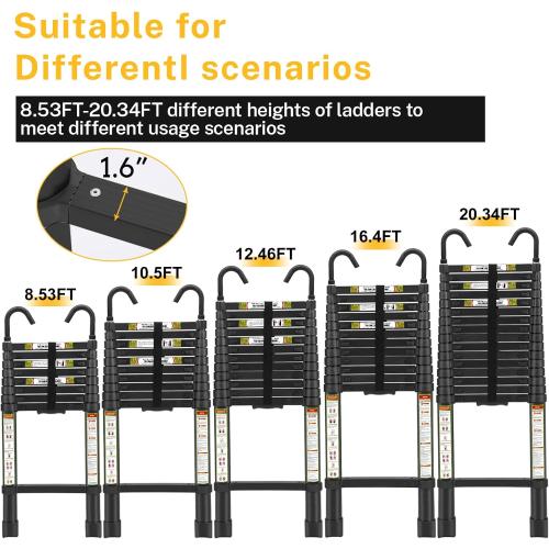 Telescopic Ladder, 20.34FT RIKADE Aluminum Telescoping Ladder with Stable Hook and Non-Slip Feet, Portable Extension Ladder for Household and Outdoor Working 330lb Capacity