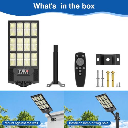 Solar Street Lights Outdoor Waterproof,48000LM 320°Wide Angle Flood Light, LED Solar Parking Light with Motion Sensor and Remote Control for Outdoor, Streets, Courtyards,Parking Garages,2Pack