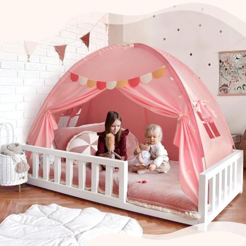 Razee Twin Bed Tent for Kids, Twin Size Bed Tents Indoor Toddler Canopy Privacy Playhouse on Bunk Sleep Inside Drafty Room for Girls, Pink, Kid House Toys for Girl Birthday Gift