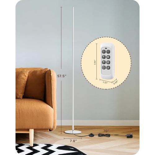 EDISHINE LED Corner Floor Lamp, Minimalist Dimmable Light with Remote, 57.5 Inches Tall Floor Lamps for Living Room, Bedroom, Home Office, 7 Color Temperature 2700-6000K (White)