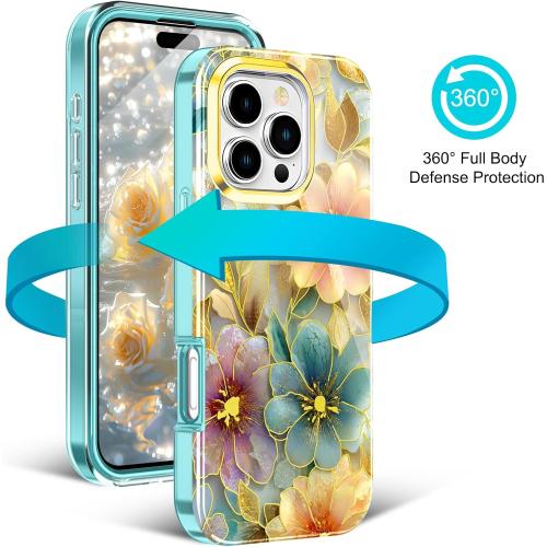 Cute Flower Case for iPhone 16 Pro Max 6.9 inch Built with Screen Protector, Lightweight and Stylish Full Body Shockproof Protective Rugged TPU Case for Women/Girls-Golden Peony Flower