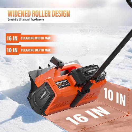 Snow Shovel Cordless, 40V | 16 Inch Electric Snow Blower with 2 X 4.0Ah Batteries & Fast Charger, Powerful Electric Snow Blower with Directional Plate & Adjustable Front Handle