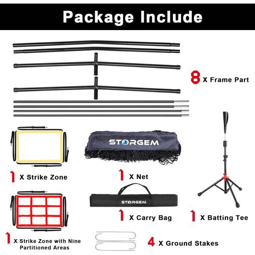 Storgem Baseball and Softball Practice Net 7×7ft Portable Hitting Pitching Batting Training Net Baseball Backstop Net with Batting Tee and Strike Zone and Bow Frame