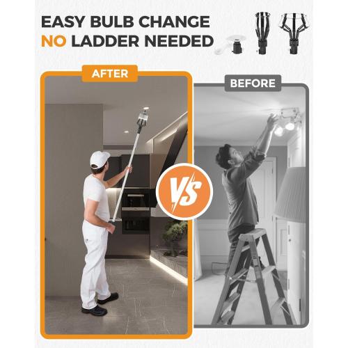 Upgraded 12FT Light Bulb Changer for High Ceilings, High Reach Light Bulb Removal Tool with Baskets and Suction Cup and Pole Extension for Recessed Lights and Standard Bulbs
