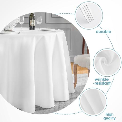 VidaFete Round Tablecloth 132inch 6pack Polyester Table Cloth, Stain Wrinkle Resistant Polyester Dining Table Cover for Kitchen Dinning Party Wedding Rectangular Tabletop Buffet Decoration(White)