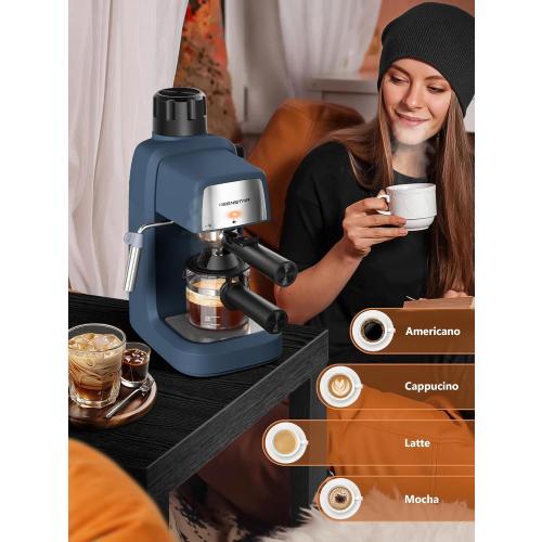KEENSTAR 3.5Bar Espresso Machine with Milk Frother, 800W Compact Espresso and Cappuccino Machine with Preheating Function, 4 Cup Espresso Maker for Cappuccino or Latte, Gift for Coffee Lover