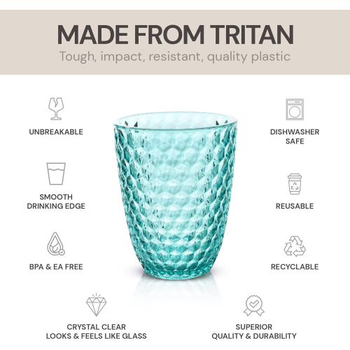 BELLAFORTE Shatterproof Tritan Plastic Short Tumbler, Set of 4, 12 oz - Laguna Beach Drinking Glasses - Unbreakable Glasses for Indoor and Outdoor Use - BPA Free - Blue
