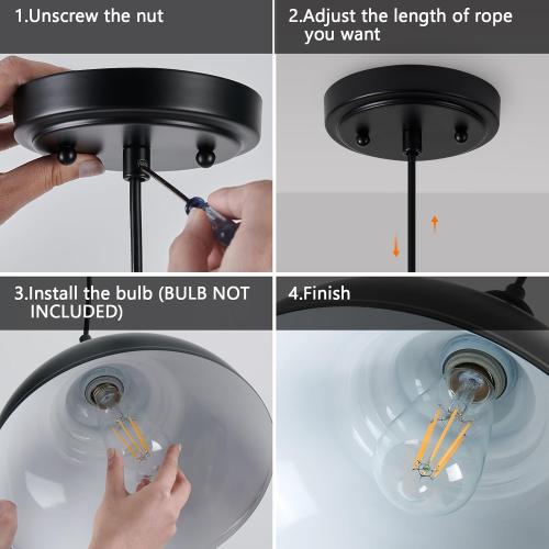 2 Pack Farmhouse Pendant Light Black Pendant Lights Kitchen Island Industrial Adjustable Hanging Barn Lamp Pendant Lighting Over Island Sink Light Fixtures