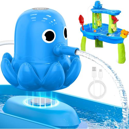 Water Table Pump, Magnetic No-Drill Rechargeable Battery Powered Continuous Flow Water Pump, Fits Water Tables & Step 2, Cordless Pump Toys, Outdoor Water Play Accessories for Kids & Toddlers, Blue