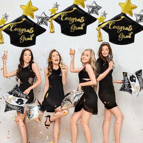 4Pcs Graduation Cap Balloons Big Congrats Grad Hat Foil Balloons for Class of 2026 Party Decorations