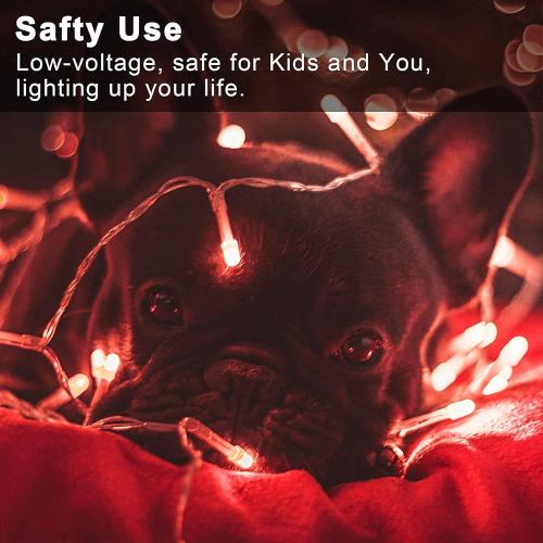 JMEXSUSS 33ft 100 LED Red Battery Operated Lights with Remote, Valentine Lights Battery Operated, Christmas String Light Indoor Outdoor for Valentine's Day Tree House Yard Xmas Decor