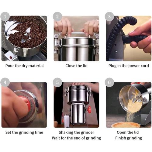Electric Grain Grinder Mill 1000g High-speed Spice Herb Mill Commercial Powder Machine for Dry Cereals Grain Herb Spice Coffee Corn Bean (1000g Stand Type)