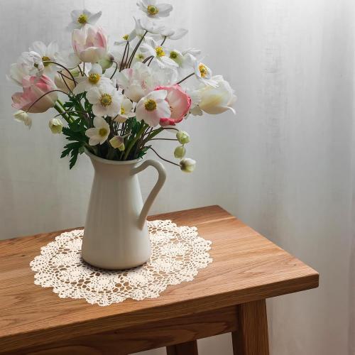 Dollies for Tables, 15.7 Inch Large Cotton Handmade Table Doilies Vintage Round Crochet Doilies Lace Placemats Knitted Tablecloth for Home Kitchen Dining Room Wedding Party Decoration (Beige)