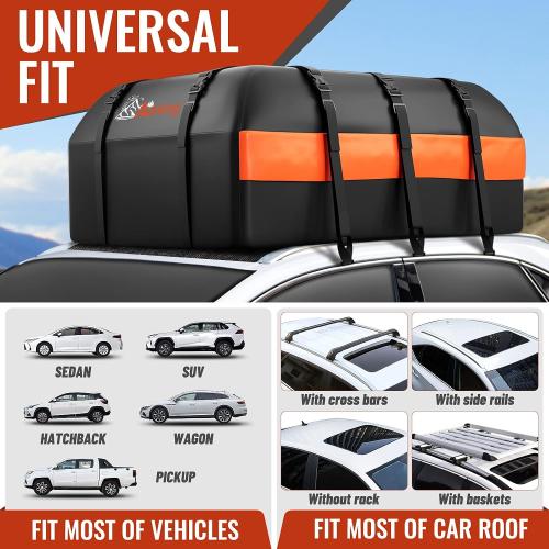 Black Car Rooftop Cargo Carrier - 21 Cubic Feet, 100% Waterproof Heavy Duty 840D Car Roof Bag for All Vehicles with/Without Racks - Anti-Slip Mat, 6 Door Hooks, Storage Bag, 2 Extra Straps