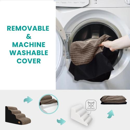 SAGE GREEN Dog Srairs for Small Dogs, 4-Step Dog Ramp for High Beds and Couch, Foam Dog Stairs with Durable Non-Slip Waterproof Fabric Cover, Pet Stairs for Pets Joint